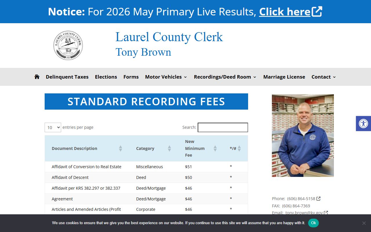 Laurel County Clerk recording records page