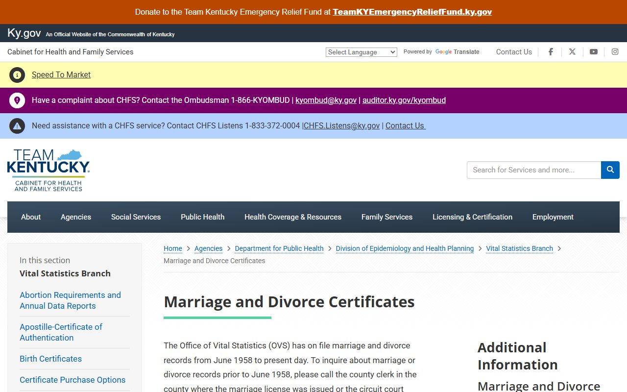 Laurel County marriage and divorce records Kentucky certificate ordering information