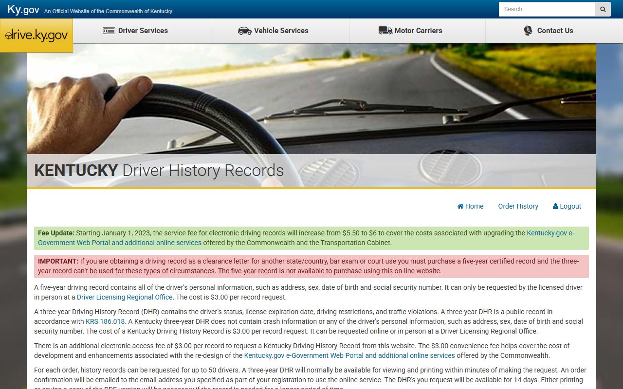 Laurel County traffic court records Kentucky driving history record page